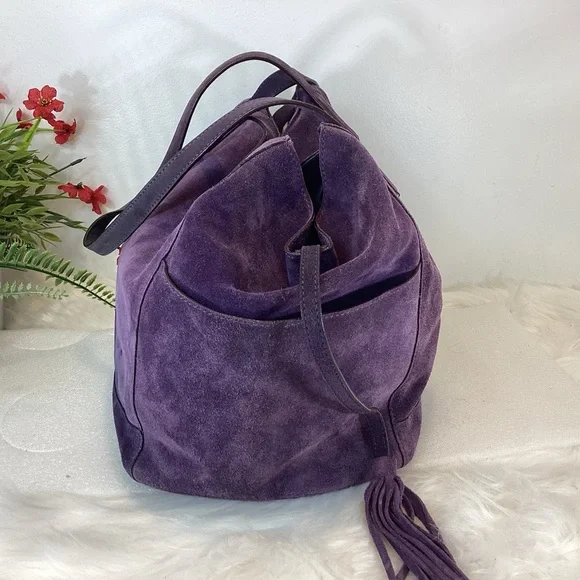 MICHAEL KORS ASHBURY HIPPIE BOHO SLOUCHY RAW SUEDE LEATHER HANDBAG VIOLET - Picture 6 of 15